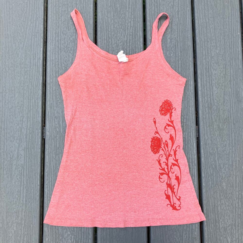 Y2K light red ribbed floral camisole, bohemian fairycore whimsigoth naturecore